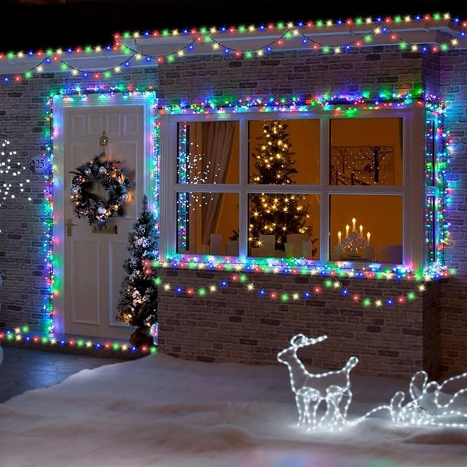 QITONG 500 LED 165ft Christmas String Lights Outdoor Waterproof, Multicolor Lights wiht 8 Modes, Green Wire Twinkle String Lights Plug in