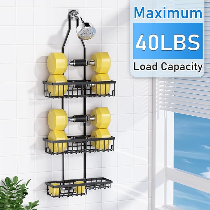 Shower Caddy Hanging,Triple Adjustable Shower Organizer,Extended Length shower rack with Soap Holder,Black