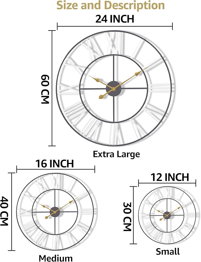 Sorbus Large Wall Clock for Living Room Decor – Easy to Hang 12-Inch Big Wall Clock – Metal Wall Art for Kitchen, Bedroom, Home, Office – Analog Decorative Wall Clock (White)