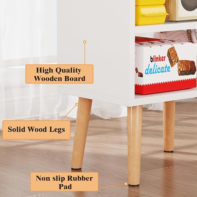 LUCKNOCK Mid Century Modern Nightstand, White Wood Bedside Table, 3 Tier Tall End Side Table with Open Storage Shelves, Small Night Stand for Bedroom, Kids Room & Small Spaces.