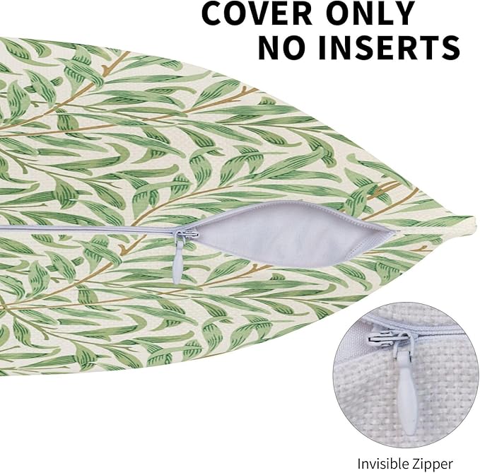 Rustic Vintage Floral Green Leaf Throw Pillow Covers 18x18 Inch Set of 2 William Morris Plants Farmhouse Decor Pillow Case Euro French Country Cushion Cover of Sofa Living Room Bedroom