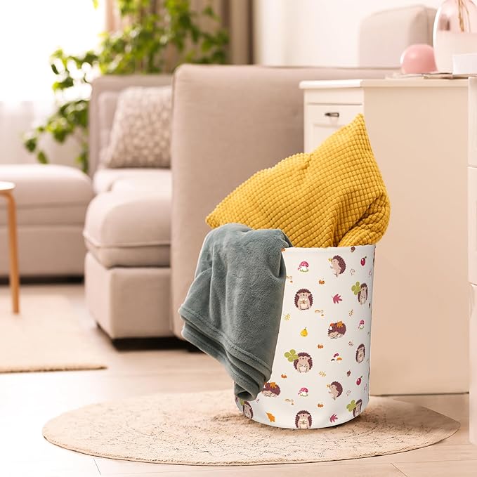 Laundry Hamper, Fall Hedgehogs Mushroom and Leaves Laundry Basket,Waterproof Foldable Storage Bin for Bedroom,Clothes Organizer Basket,Toys Box 16x20 Inch