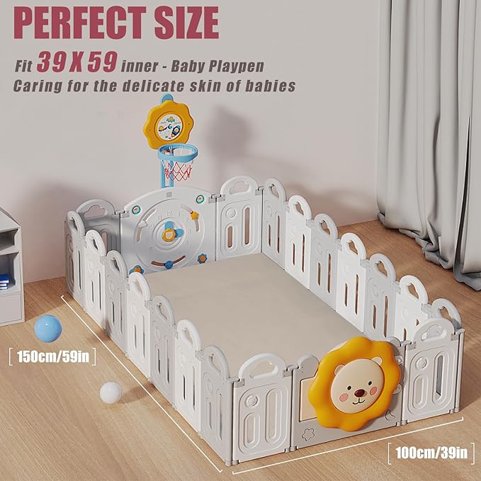 Baby Play Mat for Floor, 1.3" Thick Memory Foam Muscle Playpen Cushion, Soft Coral Velvet Tummy Time Mat with Non-Slip Backing, Water Repellent Child Nursery Rug for Toddlers, Kids (Beige, 39X59)