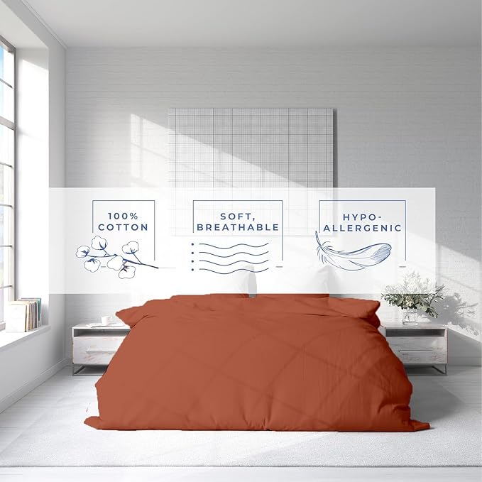 Kotton Culture 3 Pc King Size Duvet Cover Set- 100% Egyptian Cotton Sateen 600 Thread Count Ultra Soft Premium Durable Comforter Cover Zipper Closure & Corner Ties (Burnt Orange, King 102"x94")