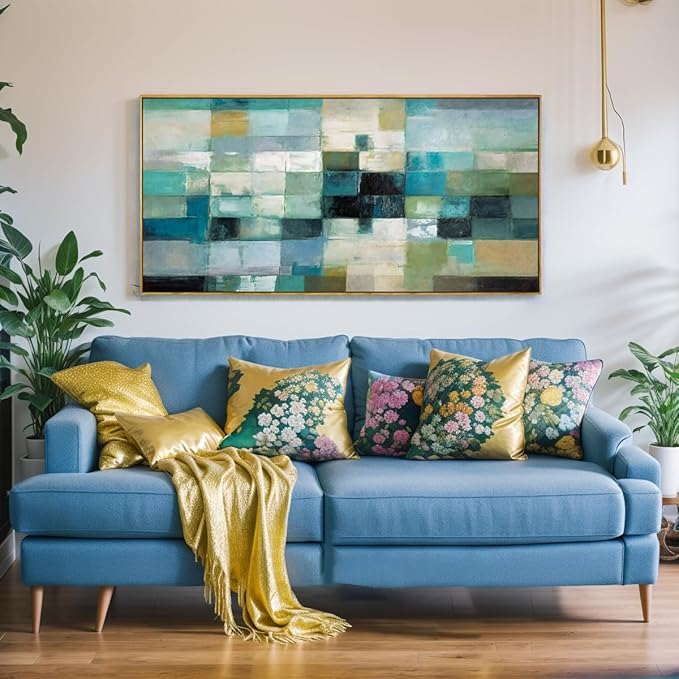 Wall Art Modern Artwork Abstract Canvas Painting Green Blue Fantasy Colorful Wall Decor for Living Room Bedroom Dining Room Home Office Decor 24"x48" with Framed…