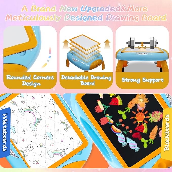 Toy for 1-2 Year Old Boys,Toddlers Toys with Magnetic Letters and Numbers, Art Easel for Kids 1 2 Year Old, Boy Birthday Christmas Gifts (Blue,Orange)