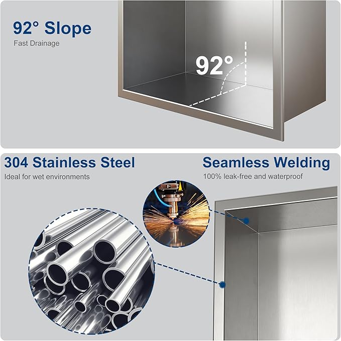 Stainless Steel Shower Niche 24" X 12", No Tile Needed Wall Niche, Recessed Shower Shelf for Bathroom Storage, Brushed Nickel