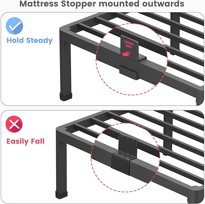 16 Inch Full Size Metal Platform Bed Frame with Round Corners, Storage Space Under High Bed Frame-Heavy Duty Steel Slats Support, Noise Free - Easy Assembly - No Box Spring Needed