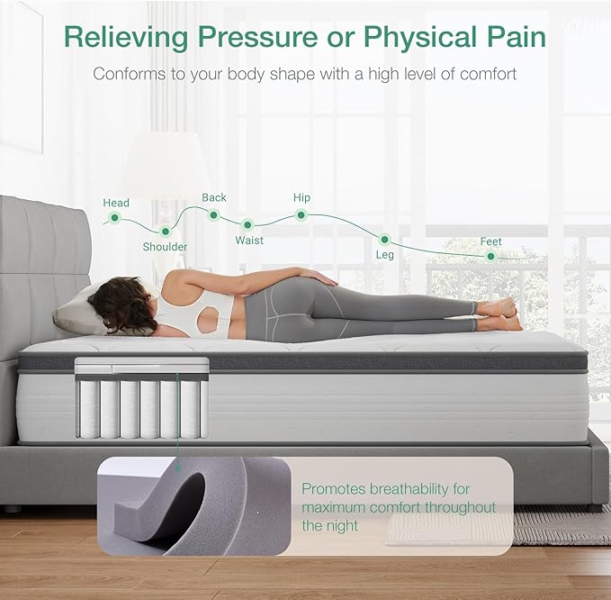 Novilla King Size Mattress,12 Inch King Mattress in a Box with Individually Pocket Innerspring, Pressure Relief & Motion Isolationt, Medium Firm Feel