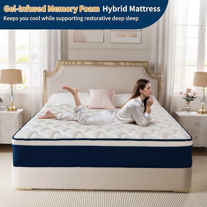 King Size 10 Inch Cooling Gel Memory Foam Mattress, Medium Firm, CertiPUR-US Certified, Fiberglass-Free, Pressure Relief, Motion Isolation, Breathable,with 100-Night Sleep Trial