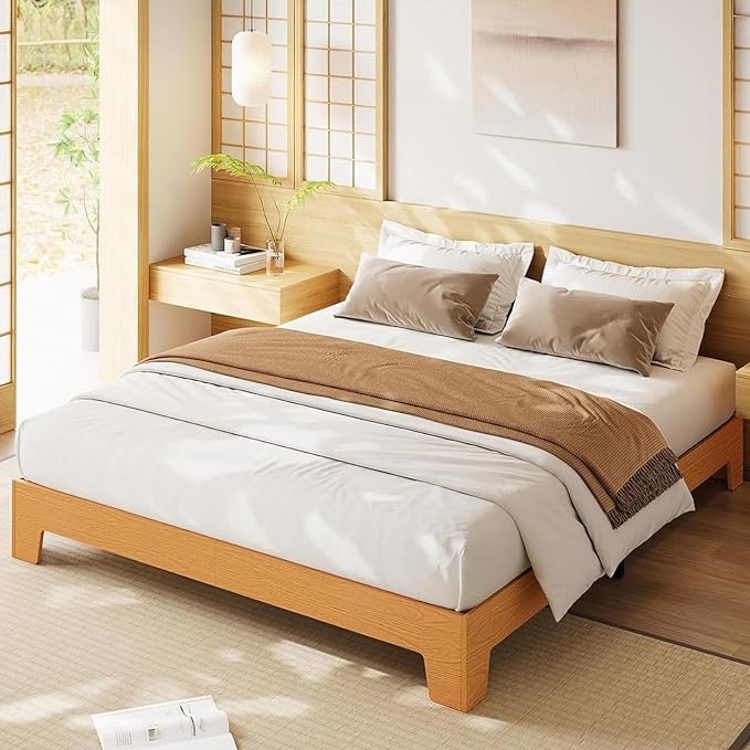 Garvee Wood Platform Bed Frame, King Size Bed Frame, Wood Slat Support, No Box Spring Needed, Easy Assembly, Noise-Free Design, Underbed Space for Storage