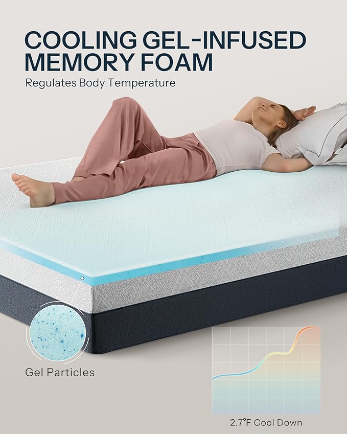 Life Balance Full Bed Mattress, 10 Inch Cooling-Gel Memory Foam Mattresses Made in USA, CertiPUR-US Certified Full Mattress in a Box, Medium Firm, Pressure Relief, Motion Isolation, CY-10-F