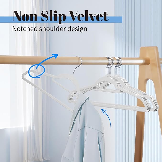 Smartor White Velvet Hangers 60 Pack, Space Saving Clothes Hangers with Tie Bar, Non-Slip Felt Hanger with Shoulder Notches, Heavy Duty Suit Hanger for Coat, Shirt, Pants, Dress