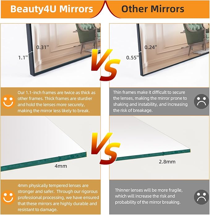 Beauty4U 59" x 16" Tall Full Length Mirror with Stand, Black Wall Mounting Full Body Mirror, Metal Frame Full-Length Tempered Mirror for Living Room, Bedroom
