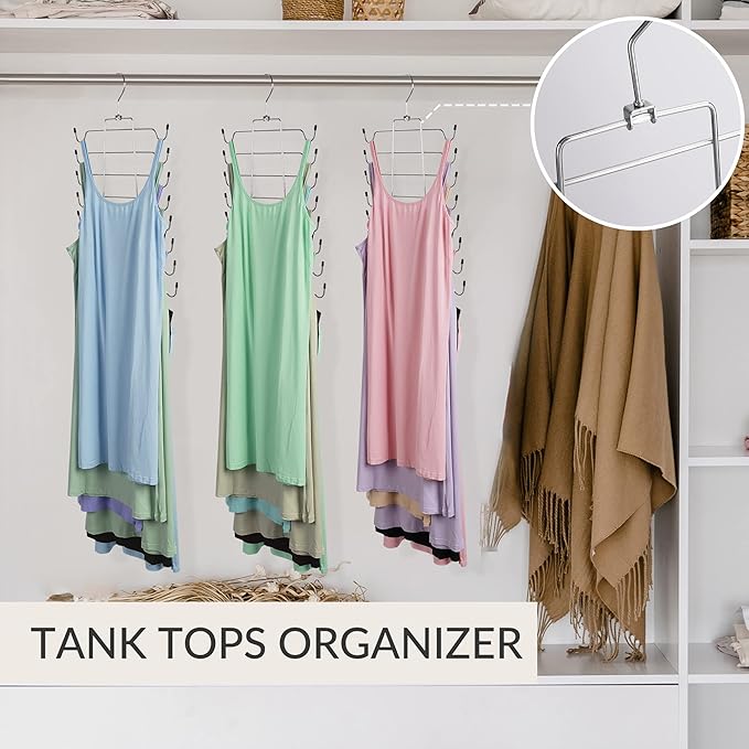 ZEDODIER Tank Top Hanger, 4 Pack Space Saving Bra Hangers, Non-Slip Hanging Sport Bras Holder, Closet Organizers and Storage for Camisoles Tank Tops Bras Ties Swimsuits Strappy Dress, Silver