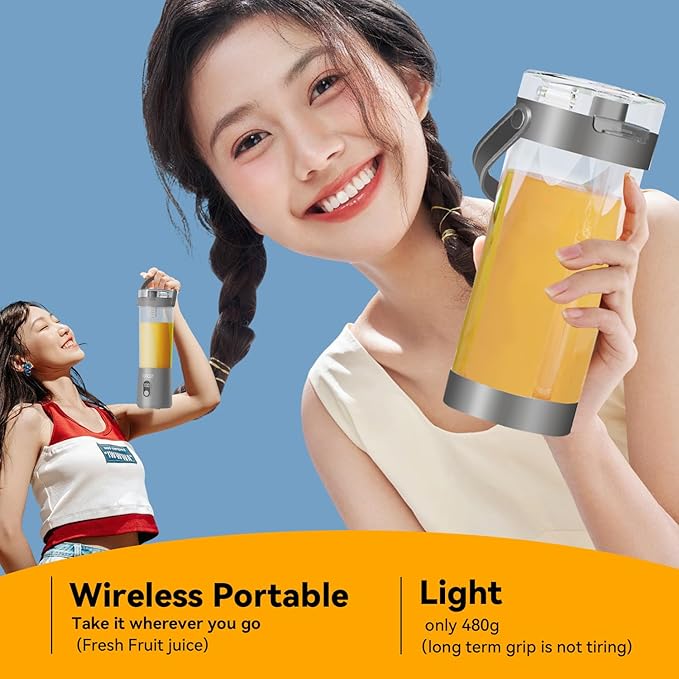 Portable Personal Electric USB Juicer，600ML Mini Blender Portable Blender For Shakes and Smoothies juice，12 Blades Great for Mixing，Compact、Convenient and Versatile (grey)