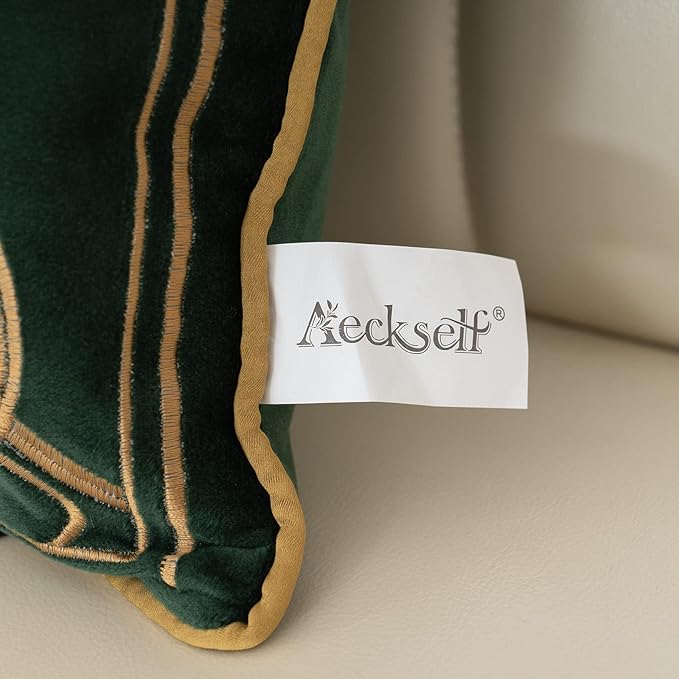 Aeckself European Luxury Velvet Lumbar Throw Pillow Cover 12 x 20 Inch, Embroidery Floral Pillow Cover Home Decor Oblong Pillowcase for Couch Bedroom Living Room, Dark Emerald Green and Gold