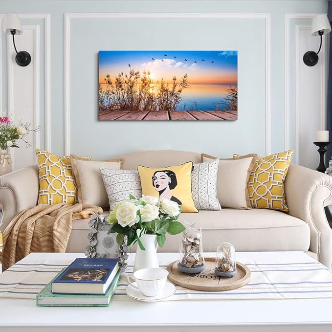 Wall Art for living room Canvas Print Artwork Wall Art Decor Blue ocean waves sun seaview Poster painting bedroom wall decorations Seascape Canvas Prints Picture Office Works Home bathroom wall decor