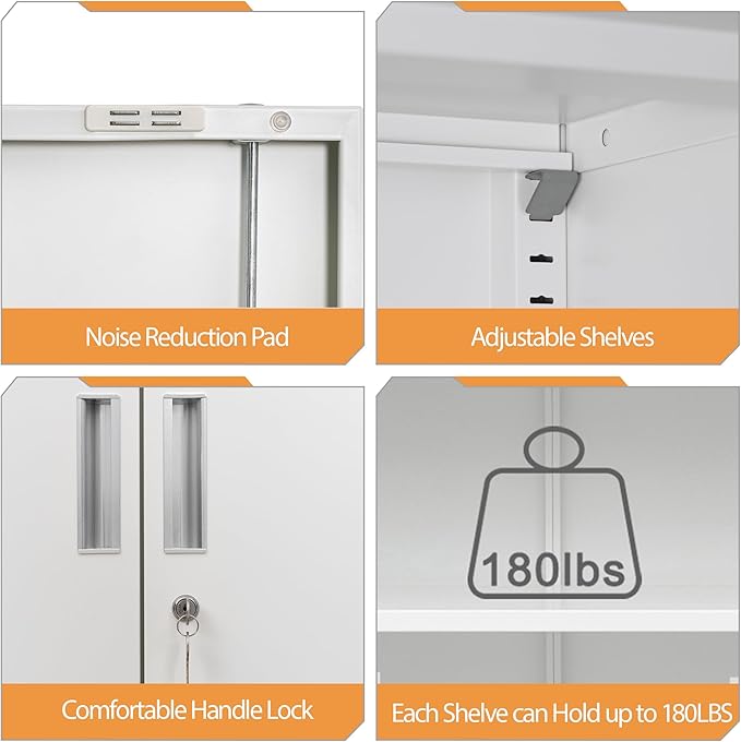 Metal Garage Storage Cabinets，36" Steel File Cabinet with 2 Adjustable Shelves, Lockable Storage Cabinets for Office, Home, Garage, Warehouse 36.2" H x 31.5" W x 15.7" D (White)