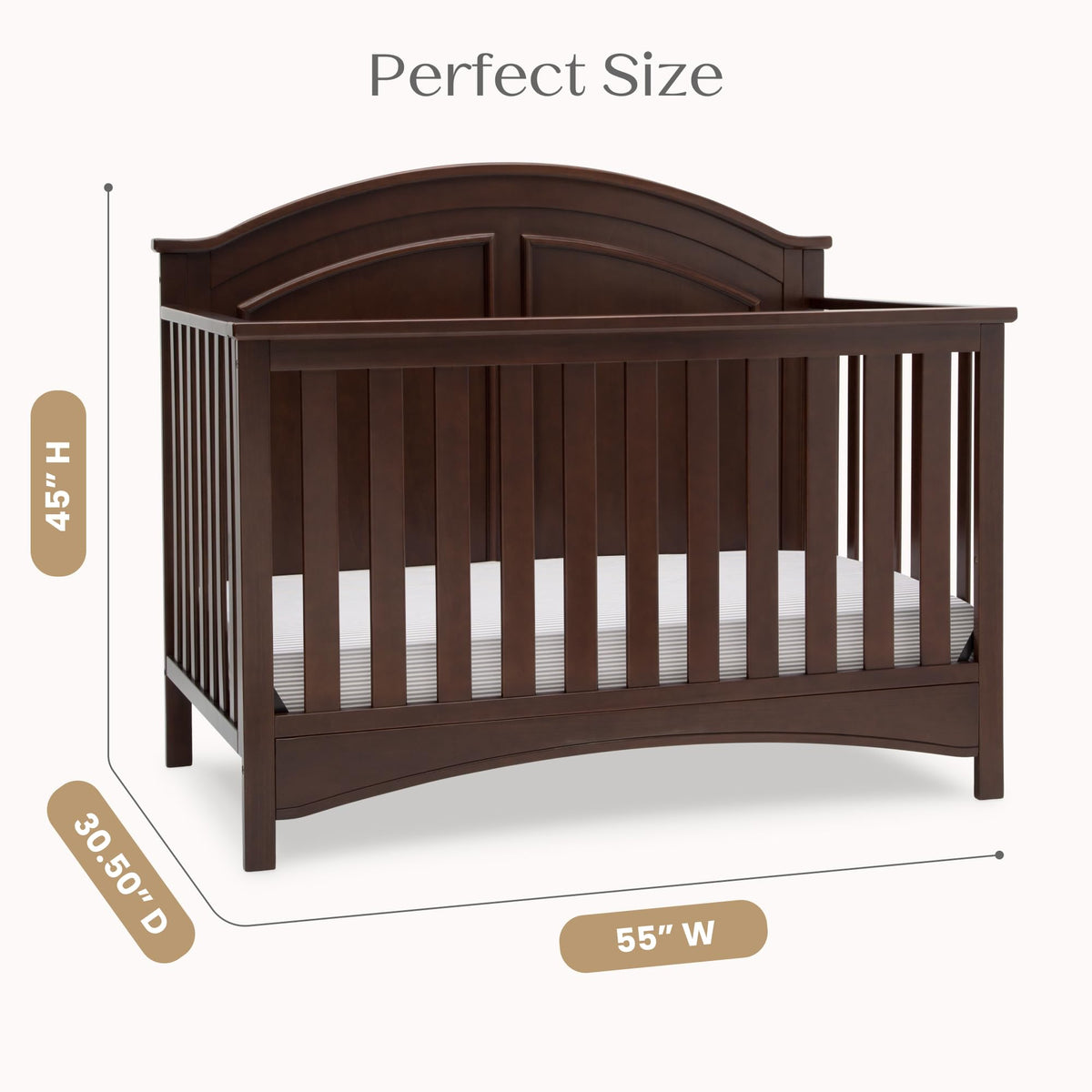 Delta Children Perry 6-in-1 Convertible Crib - Greenguard Gold Certified, Walnut Espresso