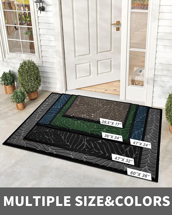 Yimobra Front Door Mat Outdoor Indoor, 36x24 All-Season Waterproof Welcome Mat, All-Weather Outside Entrance Mat, Non-Slip Patio Porch Doormat, Low Profile, Fade Resistant, Grey