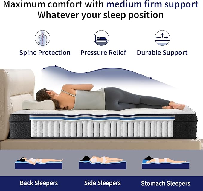 California King Mattress 14 Inch,Memory Foam Mattress with Pocket Spring, Soft & Comfortable Medium Plush, Motion Isolation, CertiPUR-US Certified (84"*72"*14")