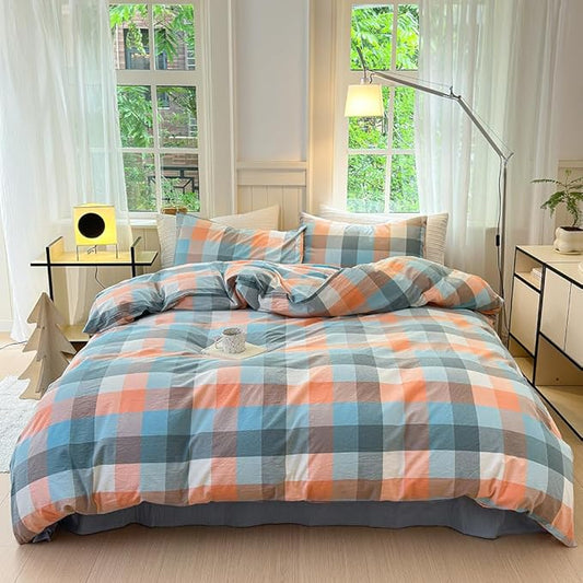 FACE TWO FACE Bedding Duvet Cover Set100% Washed Cotton Duvet Cover Linen Like Textured Breathable Durable Soft Comfy (Twin, Yunxi Powder)