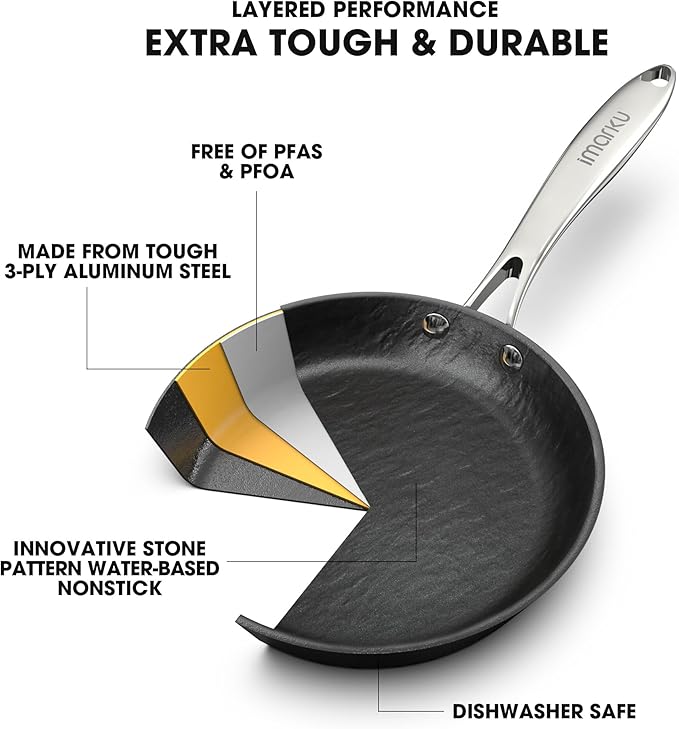 imarku Non Stick Frying Pans - 12 inch Frying Pan Nonstick Skillet, Large Frying Pans Nonstick Dishwasher Safe for Cooking with Cool Stainless Steel Handle,Easy Cleanup, Best Gifts