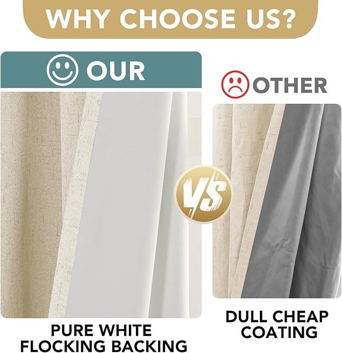 H.VERSAILTEX Linen Blackout Curtains Durable Thick Textured Linen Look 100% Blackout Patio Door Curtain Anti Rust Grommet Extra Wide Sliding Door Curtain Panel, Bleached Sand, W100 x L96 inch