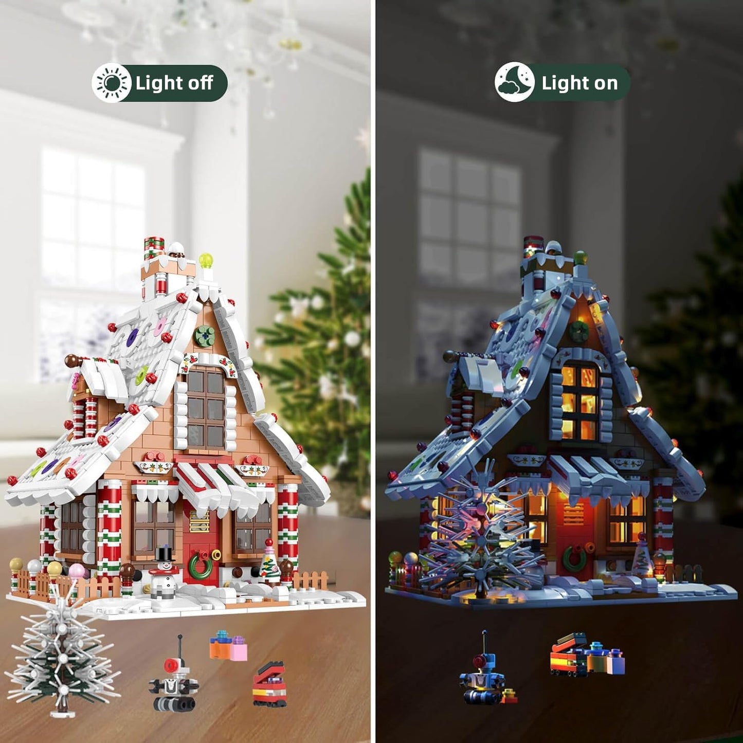 hahaspil Christmas Gingerbread House Ornaments Building Set Toys, with Led Light, for Kids, Boys, Girls & Adults, Christmas Decorations for Tabletop & Home, Advent Calendar 2025 (1620 Pieces)