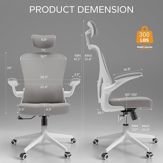 Drafting Chair, Ergonomic Tall Office Chairs for Standing Desk, Home Office Desk Chair with Lumbar Support and Adjustable Flip-up Armrests & footrest (02Grey)