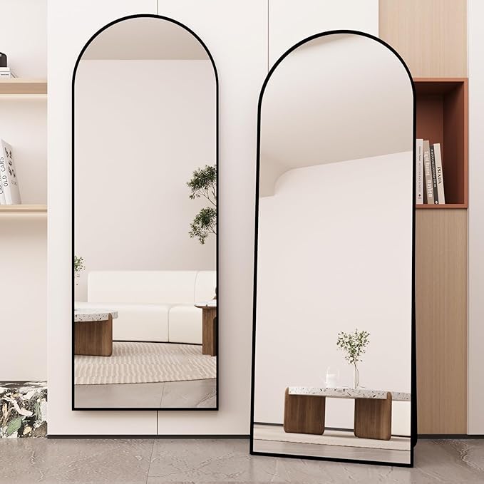 Beauty4U Arched Full Length Mirror - Standing or Leaning, Bedroom Dressing Mirror with Black Aluminum Alloy Frame, 65" x 24"
