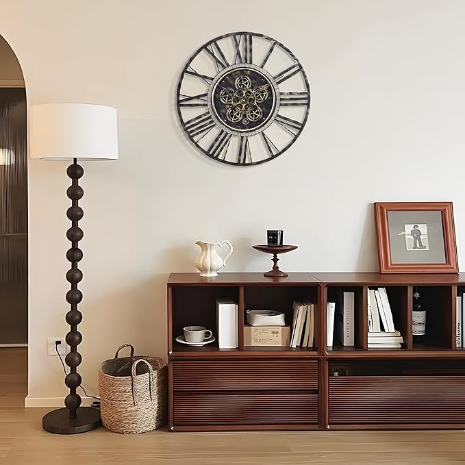 Moving Gear Large Wall Clock 24inch/60cm Bronze, Decorative Wall Clocks for Living Room, Unique Farmhouse Steampunk Metal Wall Clock Decor, Office Wall Clocks