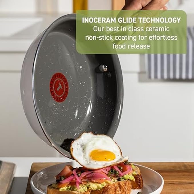T-Fal Preserve Ceramic Nonstick Frying Pan Skillet 12-inch, Oven Broiler Safe up to 350°F Cookware, InoCeram Glide Technology, Frying Pan, Skillet Pots & Pans, Beige
