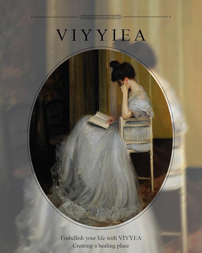 VIYYIEA Gold Framed Wall Art Canvas Print Home Decor for Living Room Women Reading Pictures for Bedroom Bathroom Wall Decor Women Portrait Art Wall Painting Vintage Art Prints Room Wall Decor 13x16in