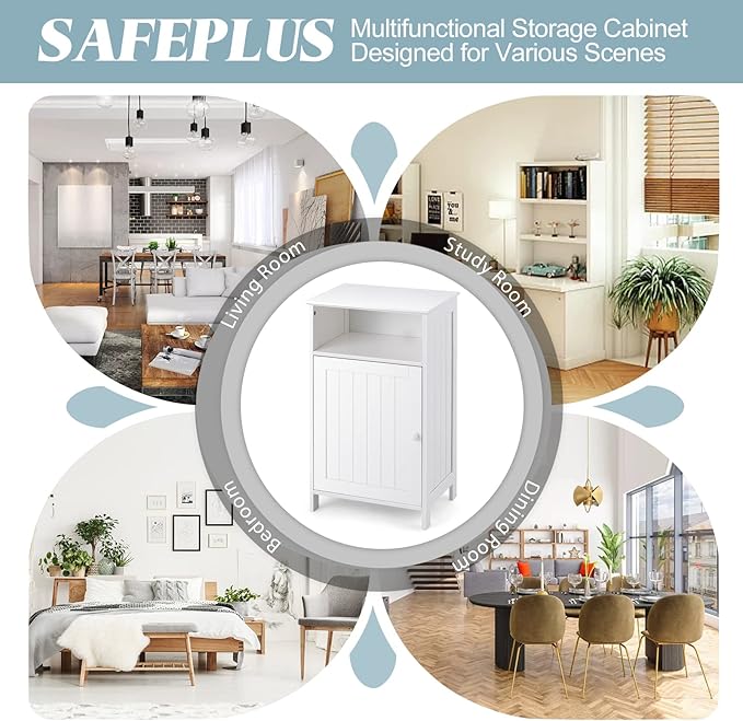 Safeplus Small Floor Storage Cabinet/Organizer with Drawer and Door, For Bathroom & Toilet, White