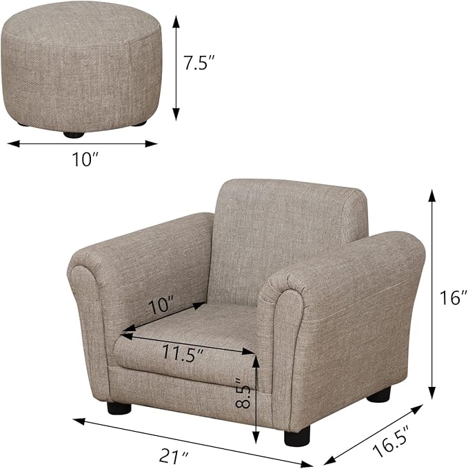 Getifun Kids Sofa Chair with Ottoman/PVC Leather Toddler Couch with Plastic Legs/Upholstered Children Armchair for Kids Under 4 Years Old/Single Seat with Stool (Single)