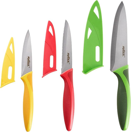 Zyliss 3 Piece Knife Value Set - Kitchen Knife Set - Kitchen Knife Set with Sheath Covers - Includes Paring, Serrated Paring & Utility Knives - Stainless Steel