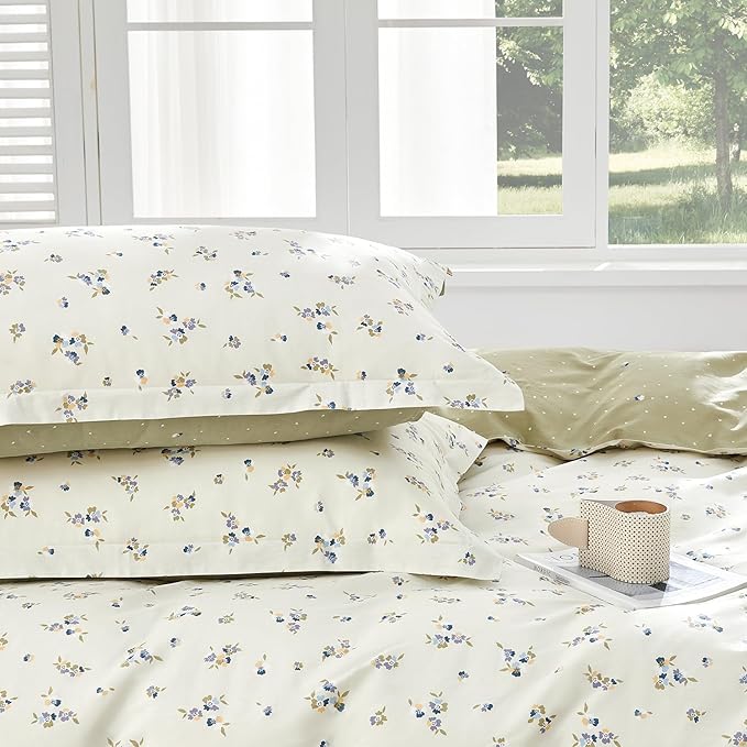 SAPHREAS Purple Floral Duvet Cover Set 2pcs Vintage Botanical Flower White Bedding Comforter Cover Set 100% Cotton 1 Duvet Cover 68"x90" 1 Pillow Sham, Comforter Not Included