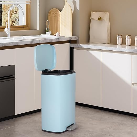 BestOffice 13 Gallon (50L) Trash Can with Soft-Close Foot Pedal, Fingerprint Proof Stainless Steel Can for Kitchen, Home, Office, Bedroom, Bathroom - Blue