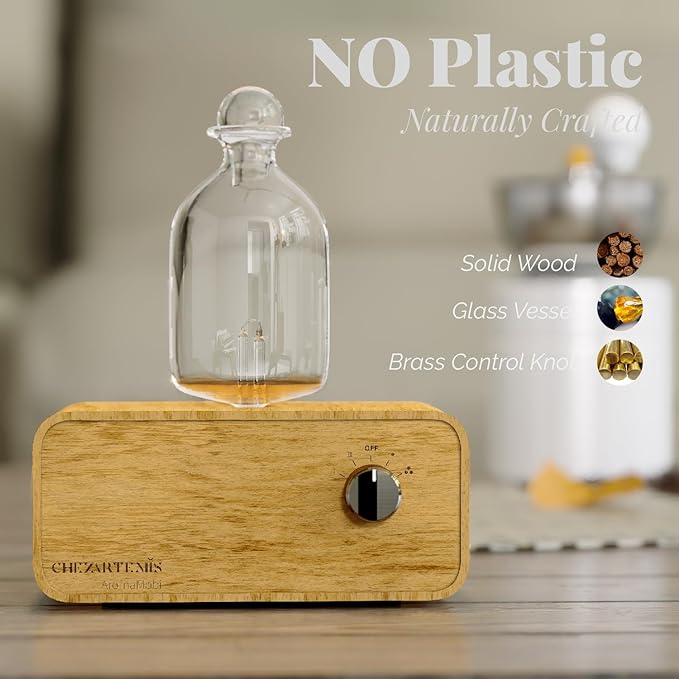 AromaMobi Portable Waterless Aroma Diffuser for Home & Travel Use | Rechargeable Essential Oil Nebulizer with 4 Timer Modes & Instant Fragrance | Wood & Glass Diffuser | Gift Ready [Aria]