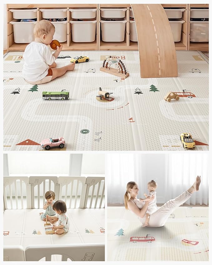 Baby Play Mat 50"*78" Foldable Foam Baby Play Mat for Floor Reversible Waterproof Playmats for Babies Boy and Toddlers Infants Edge Reinforcement Crawling Mat for Indoor&Outdoor&Travel