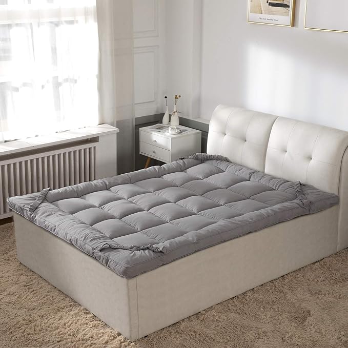 Soft Pillow Top Mattress Topper King for Firm Mattress - Grey, Extra Thick Plush Bed Topper for Back Pain with 100% Cotton Cover, Overfilled Soft Mattress Pad Cover Fit to 6”-22” Mattress.