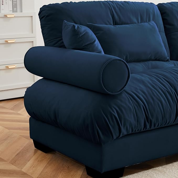 Ball & Cast 166" U Shaped Couch Sectional Couch,4 Seater Modular Couchs with Round Bolster Armrest,6 Pillows,Waist Pillows,Modern Corner Sofa w/ 2 Removable Ottomans,for Living Room,Blue