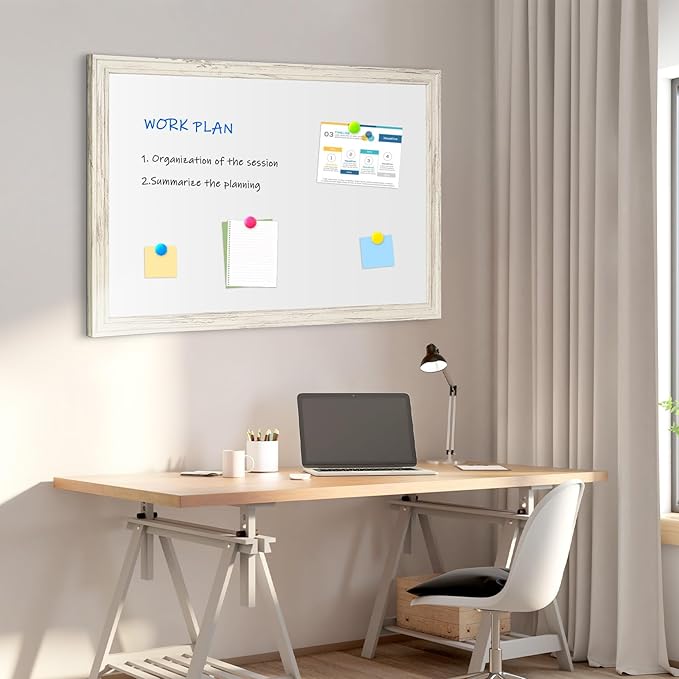4 THOUGHT Dry Erase Board, 18 x 24 in Magnetic Whiteboard White Vintage Wood Frame Wall-Mounted White Board Decorative Notice Board for School, Office, Home, 6 Magnets 4 Markers 1 Eraser