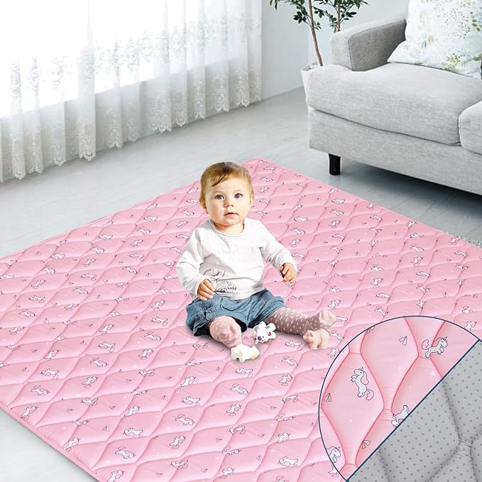 Premium Foam Baby Play Mat 50" X 50", Non-Slip Cushioned Play Mat for Babies & Toddlers, Easy Clean, Pink Print