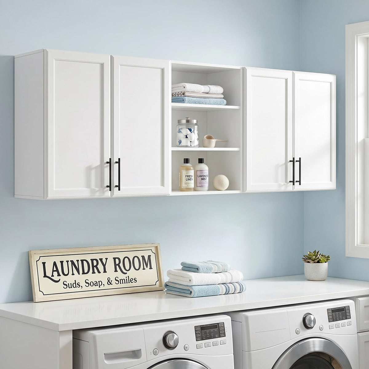 NEWOWNDS 62.8" W Laundry Wall Mounted Cabinets with Adjustable Shelf