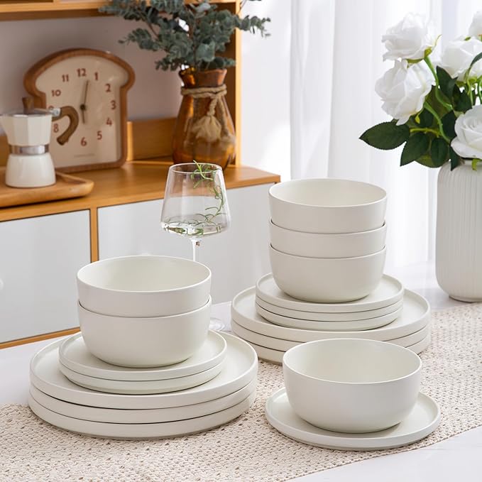 AmorArc Stoneware Dinnerware Sets for 4,Reactive Ceramic Plates and Bowls Set,Highly Chip and Crack Resistant | Dishwasher & Microwave Safe | Round Dishes Set Service for 4 (12pc)
