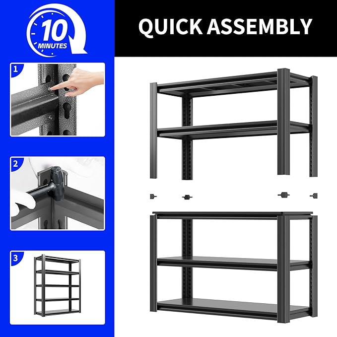 Metal Storage Shelving Heavy Duty, Shelves Unit for Garage, Adjustable 5 Tier Storage Rack, Industrial Utility Shelf for Garage, Warehouse, Basement, Kitchen,15.7"D x 31.5"W x 63"H, Black