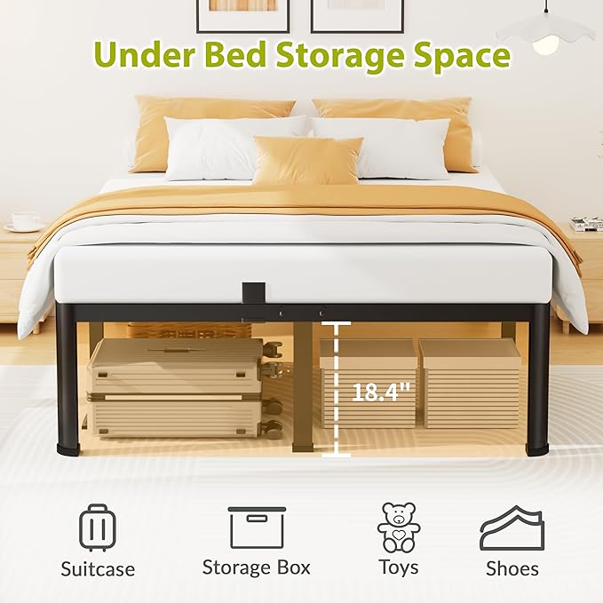 20 Inch Queen Size Metal Platform Bed Frame with Round Corners, Storage Space Under High Bed Frame-Heavy Duty Steel Slats Support, Noise Free - Easy Assembly - No Box Spring Needed